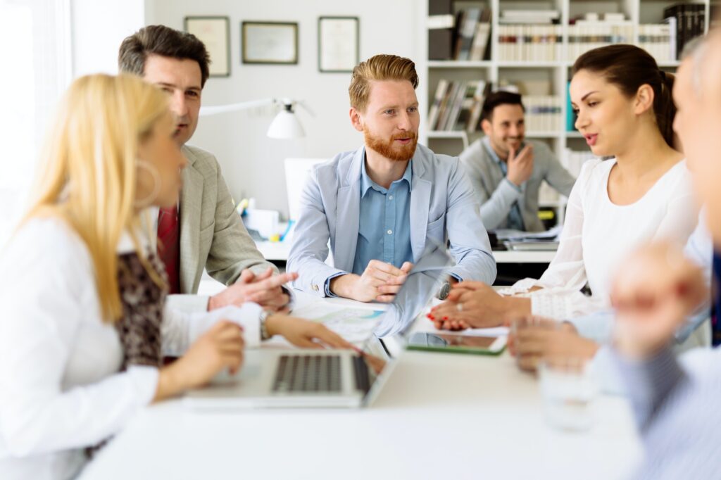 Successful business partners brainstormin